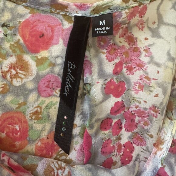 Bellatrix Womens 100% Silk Floral Poncho Top Blouse Sheer Roses Boho Size Medium - Picture 3 of 5